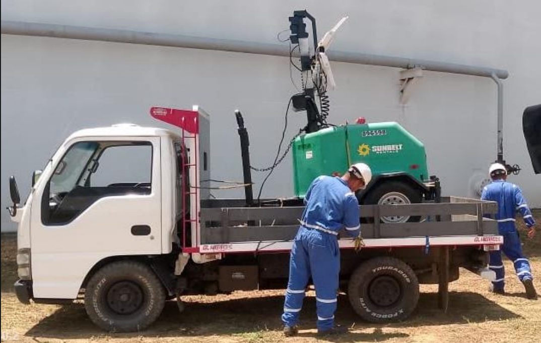 LED light tower during mobilization
